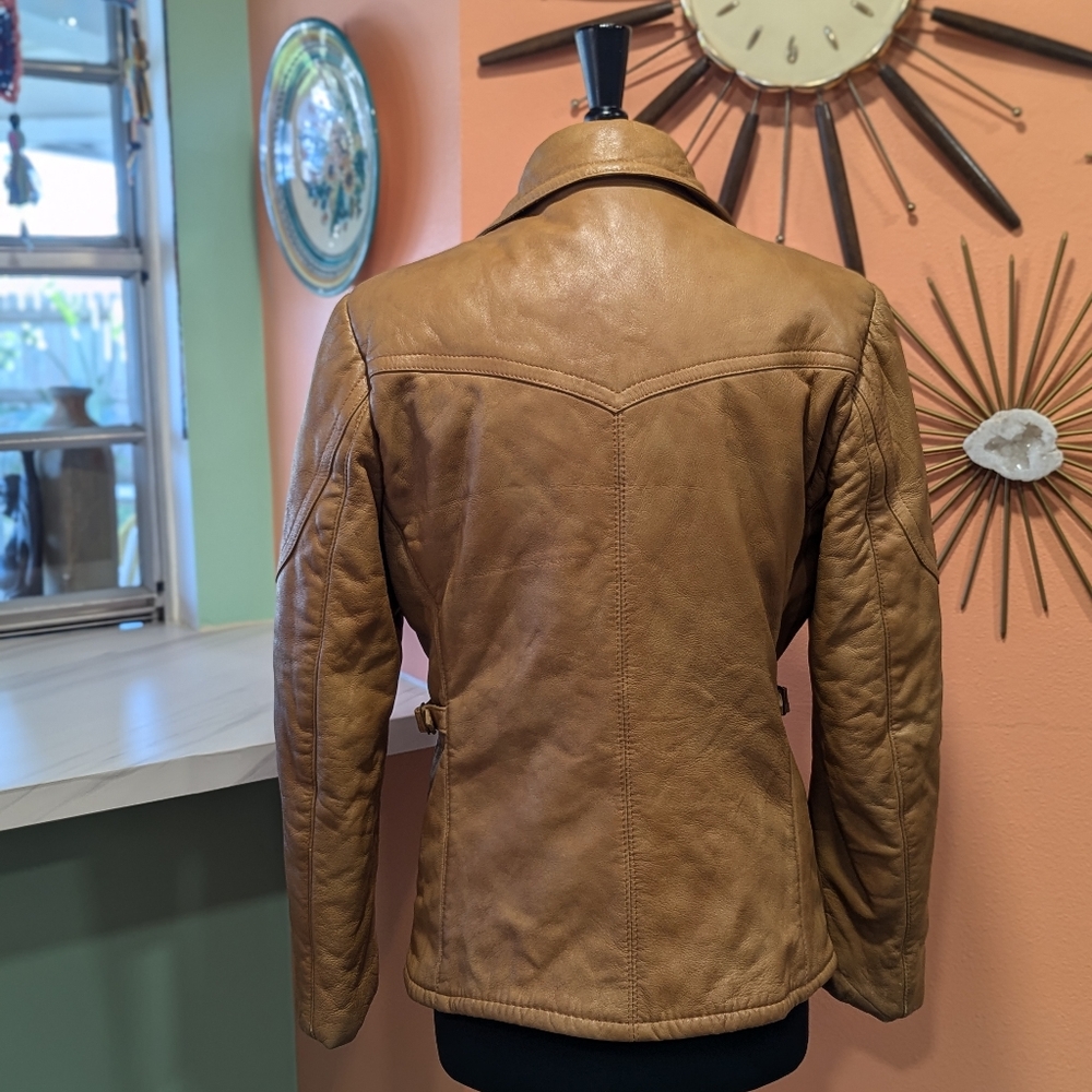 Vintage Tan Leather Zip Front Jacket - Picture 4 of 15